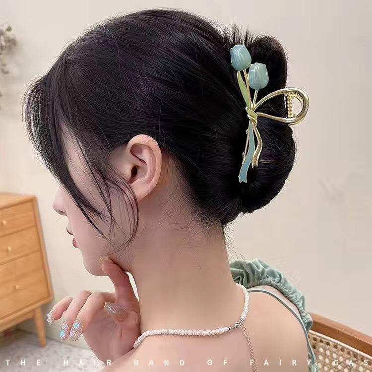 Elegant Tulip & Lily Hair Clip - Large Fairy Claw for Stylish Back-of-Head Design