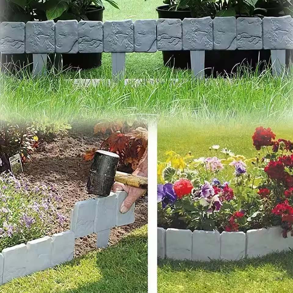 10/20 flower beds, courtyard decorations, plastic gardening fences, lawn edge fences, imitation stone effect edges, easy to assemble