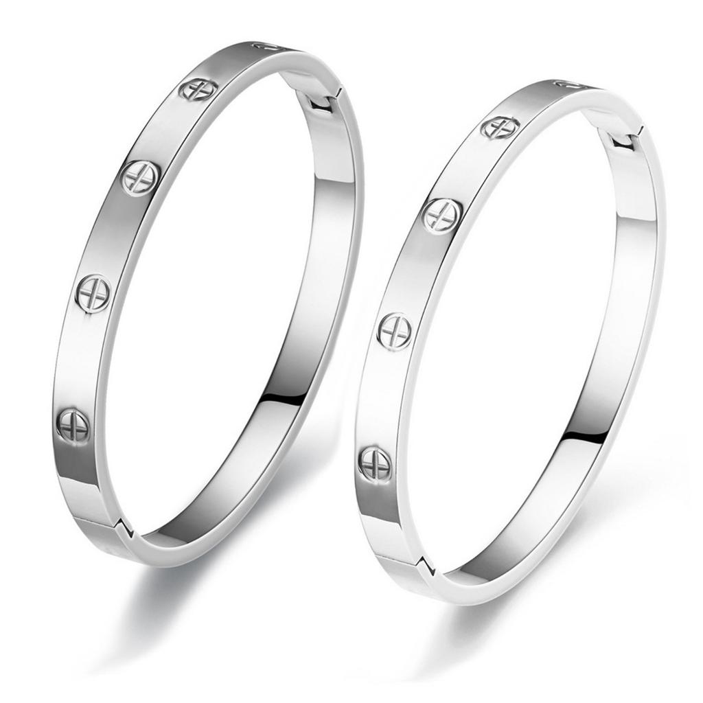 Neues vierblättriges Kleeblatt Titanstahl Paararmband Schlichter eleganter Titanstahlschmuck Edelstahlarmband
