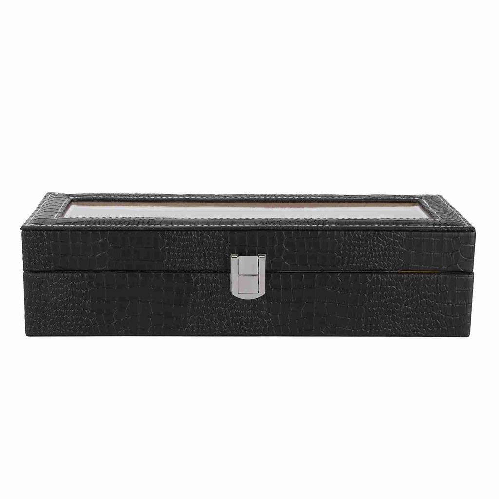6-Slot Watch Box PU Leather Rectangular Wristwatch Display Case Organizer Gift Black