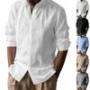 Men's Cotton-Linen Stand Collar Breathable Henley Neck Casual Long-Sleeved Shirt