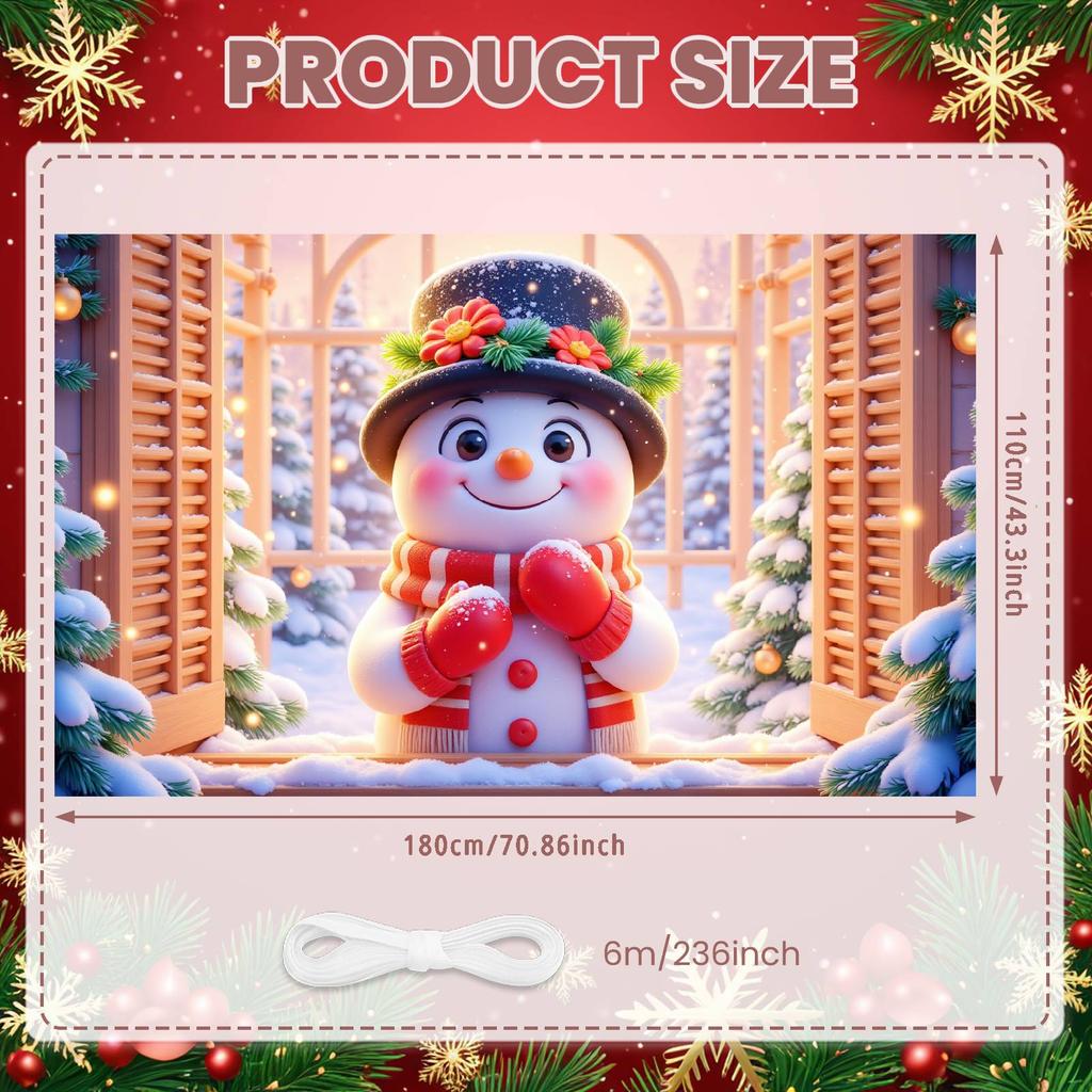 Snowman Banner Black Top Hat Christmas Decoration Banner Winter Banner Cute Snowman For Indoor Use Xmas Event Winter Celebration