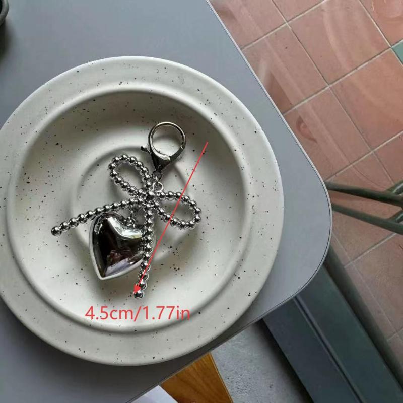 Portachiavi Semplice Fiocco Cuore Stile Y2K Portachiavi Nodo Fiocco Perline Ciondolo Estetico per Borsa Decorazione per Appendere Chiavi Regali Femminili