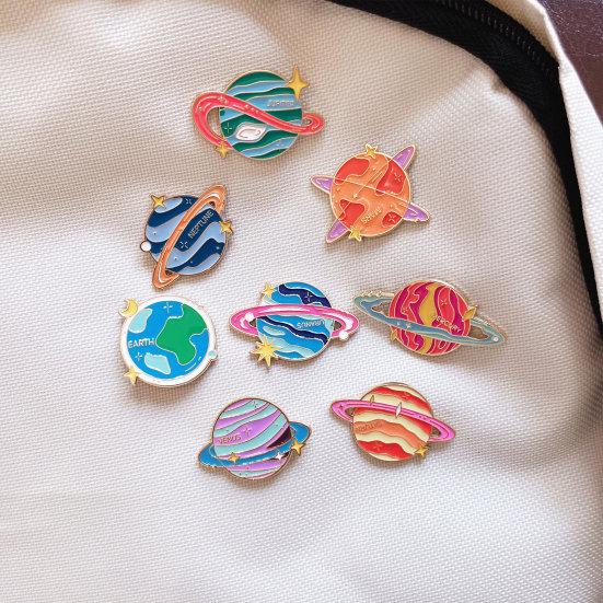 De Otte Planeter Broche, Venus/Jorden/Jupiter/Uranus/Neptun Broche, Metalmærke, Kreativ Planet Serie Broche, Emaljenåle til Skoletaske Rygsæk