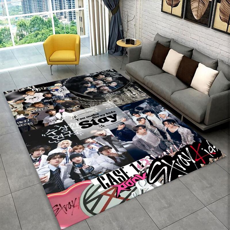 Kpop Stray Kids Music Star Carpet Rug for Playroom Bedroom Living Room Sofa Home Decor,kid Area Rug Non-slip Floor Mat Gift