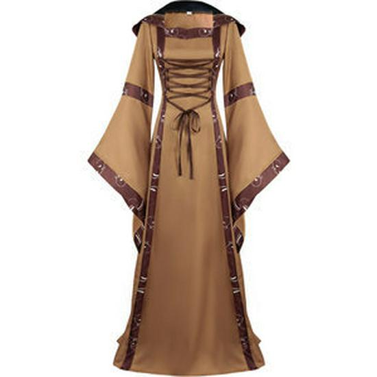 Rochie coadă de rândunică retro cu rever, multicoloră, medievală, pentru femei, cu tiv neregulat