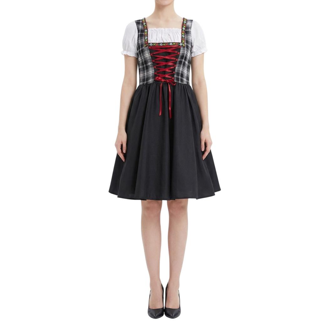 Traditionelles Oktoberfest-Kleid Damen Dirndl Kostüm Schnürung Mieder Schürze Rock Festival Outfit