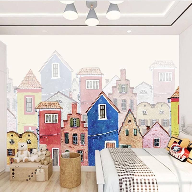 Fototapeta Tapeta 3D ručně malovaná Barevný kreslený dům Chlapec Dívka Dětský pokoj Kreslený Fresco Papel De Parede Infantil Decor