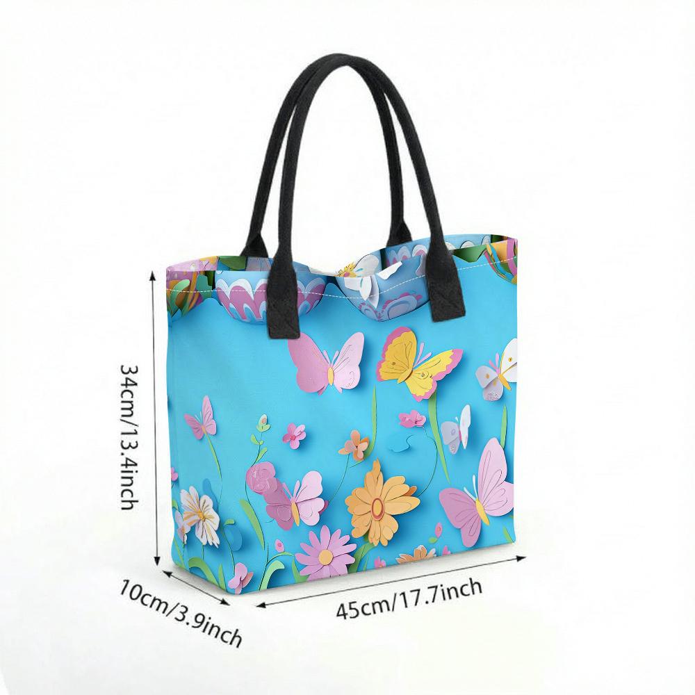  Floral Butterfly Tote Bag Cute Casual Large Capacity Shoulder Handbag for Daily Use