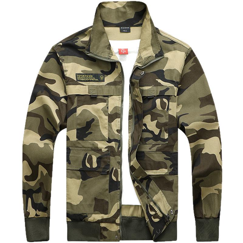 Men's Spring/Autumn Camouflage Work Suit - Pure Cotton, Elastic Labor Protection Wear