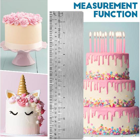 Nuenen 12 Inches Stainless Steel Cake Scraper with Scale Cake Edge Smoother Decorating Comb Baking Scraper Tool for Baking Measuring Buttercream Home
