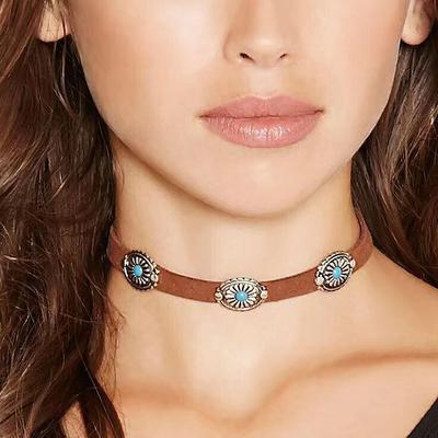 Fashion Retro Neck Chain Turquoise Korean Velvet Necklace Joker Girl Style Ins Popular Adjustable Neck Strap