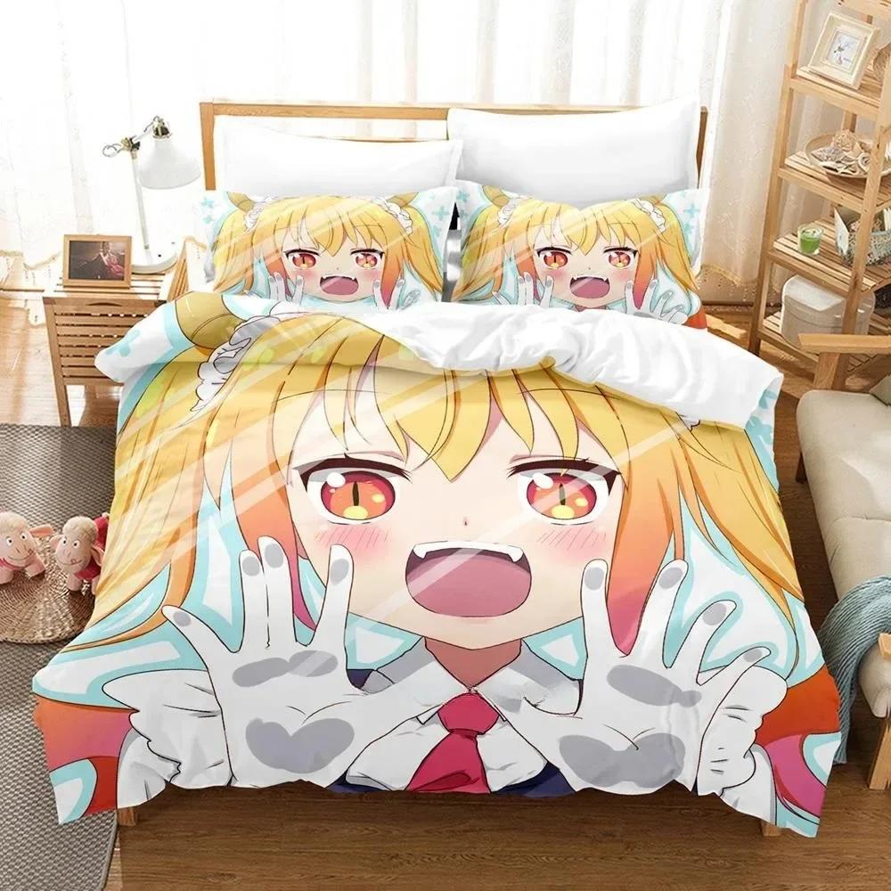 3D Kawaii Girl Miss Kobayashi's Dragon Maid Bedding Set Print With Pillowcase Bed Duvet Cover Soft Single Double Queen King Size