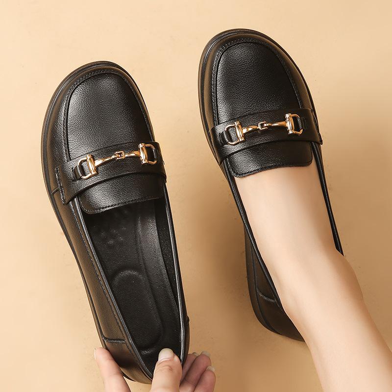 Äkta Läder Mjuk Sula Damskor, Vår/Höst Nötskinn Komfort för Medelålders och Äldre, Stor Storlek Finns.