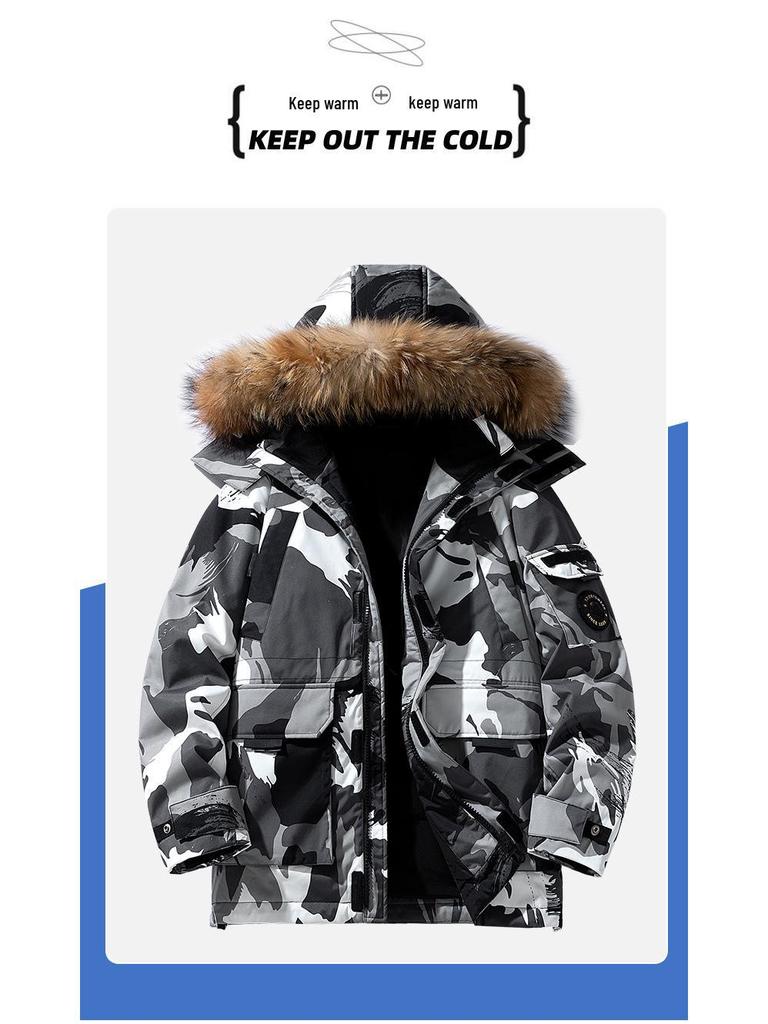 MLB & NY Collaboration Unisex Camouflage White Duck Down Jacket – Windproof, Cold-Proof, Hooded, American Brand.