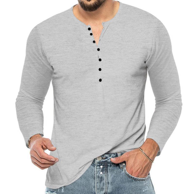 Four Seasons Men's T-shirt Long-sleeved Bottoming Shirt Slim Buttons V-neck Long-sleeved Body Shirt Men's