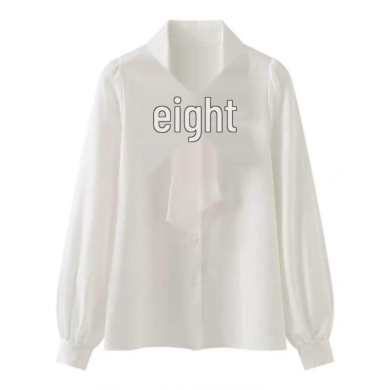 Women's Chic White High-End French Lace-Up Bow Shirt – Stylish New Long-Sleeve Design