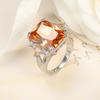 Classic Big Champagne CZ Stone Ring Large Single Orange Crystal CZ Cut Luxury Sterling Silver Color Ring Women