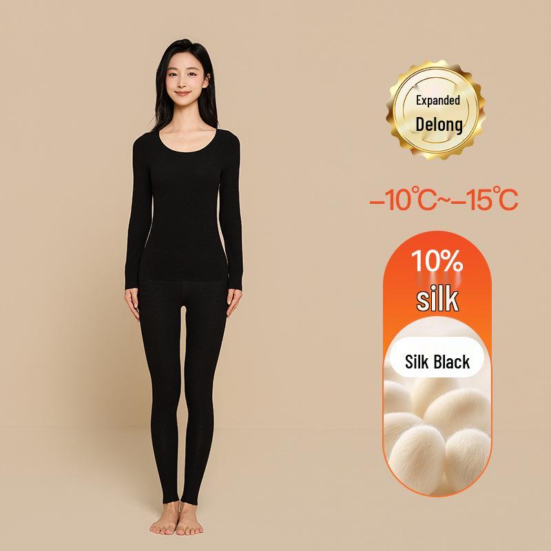 Aoweizide Velvet Silk Seamless Thermal Underwear Set for Couples - Women's Thick Warm Suit for Autumn/Winter