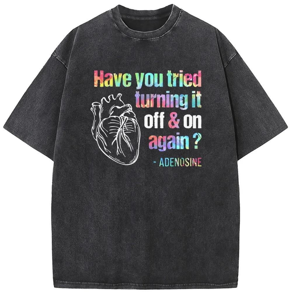 Have You Tried Turning It Off Print Short Sleeve T-shirt Summer Cotton 230g Washed T-Shirt Novelty Casual Loose Bleached Tshirt S разноцветный