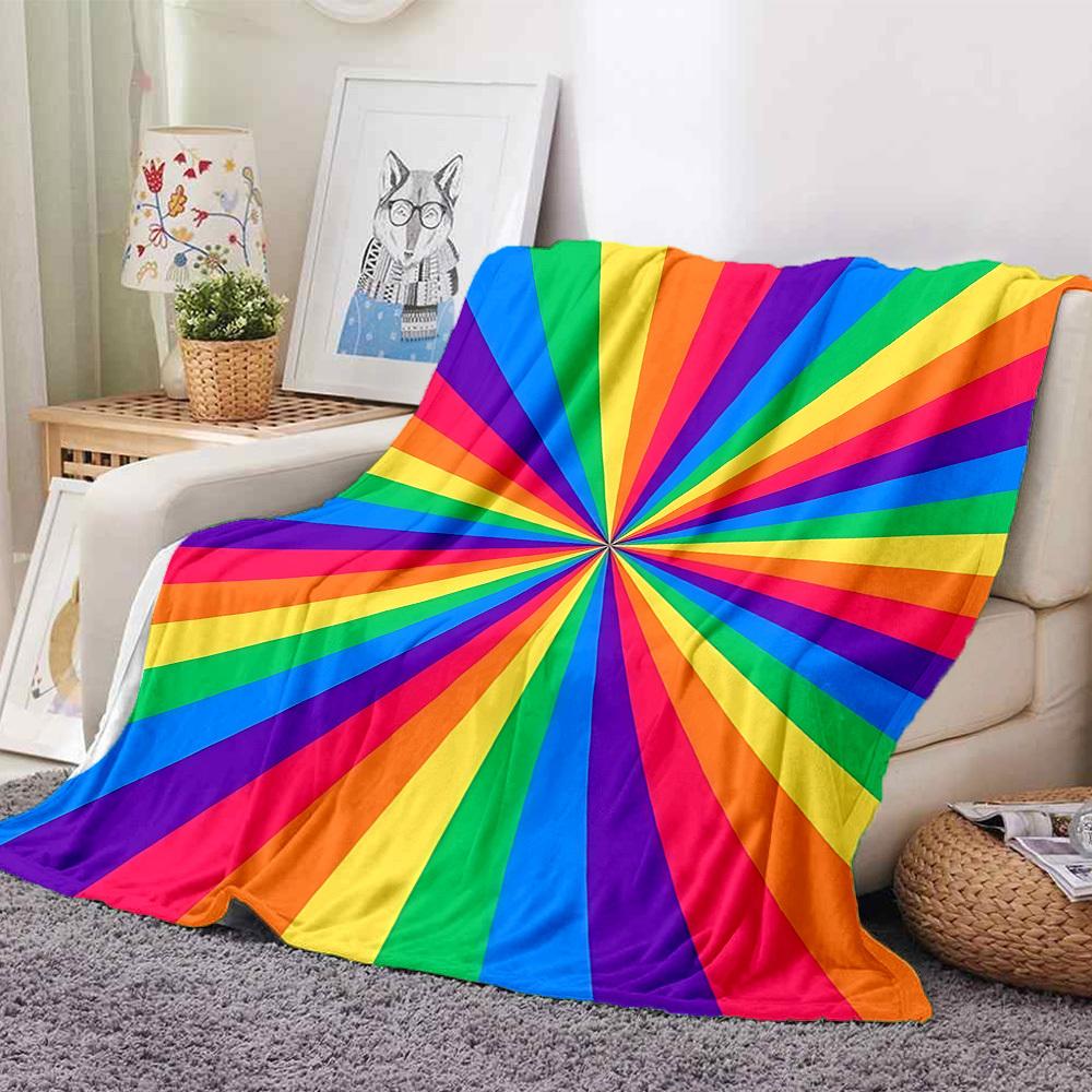 1pc Rainbow Stripes Blanket, Lightweight Flannel Throw Blanket for Sofa, Bed, Travel, Camping, Living Room, Office, Couch, Chair, and Bed