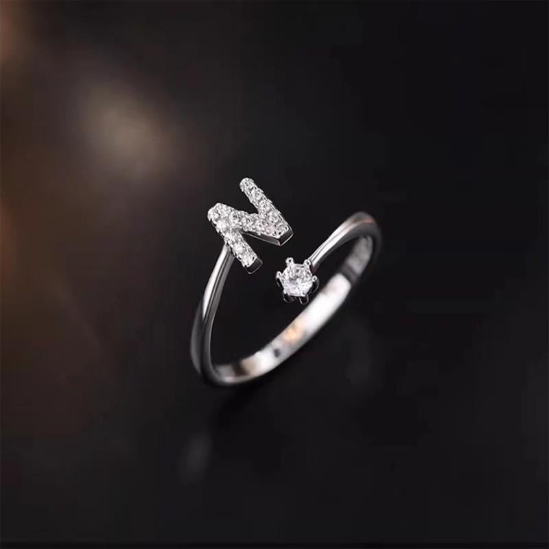 Sterling Adjustable Letter Zircon Ring Women Minimalist Fashion Jewelry Alphabet Initial