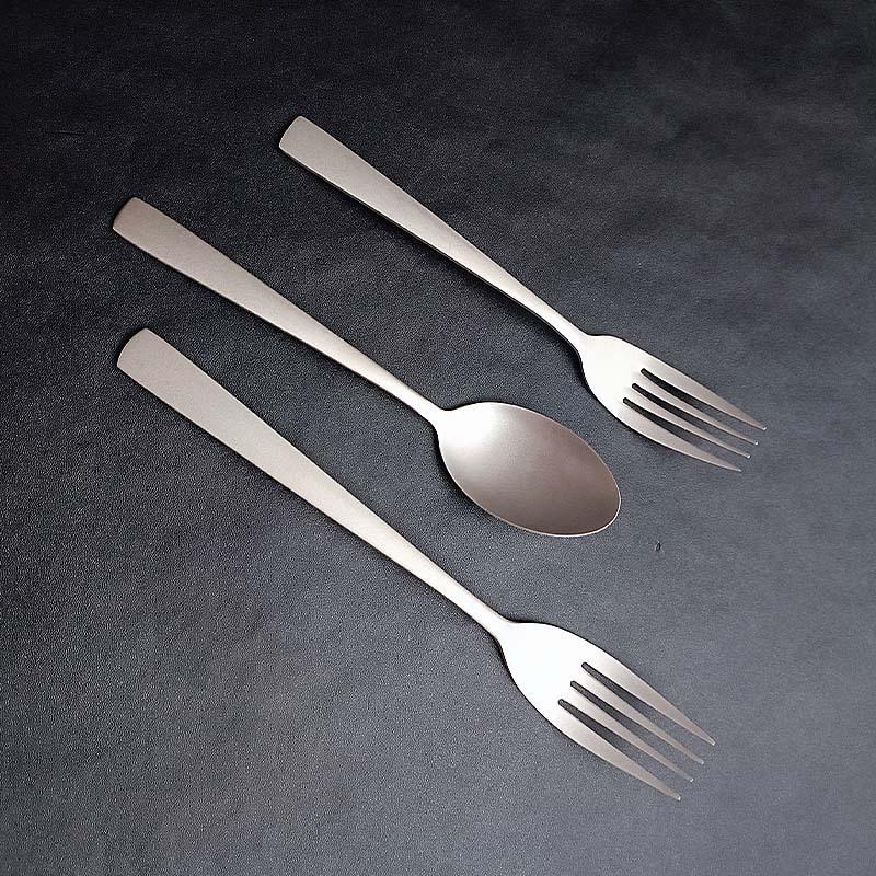 Stainless Steel Knife, Fork, Spoon, Titanium Purified Square Handle, Household Western Tableware, Steak Knife and Fork, Teaspoon Salad Fork Five-piece