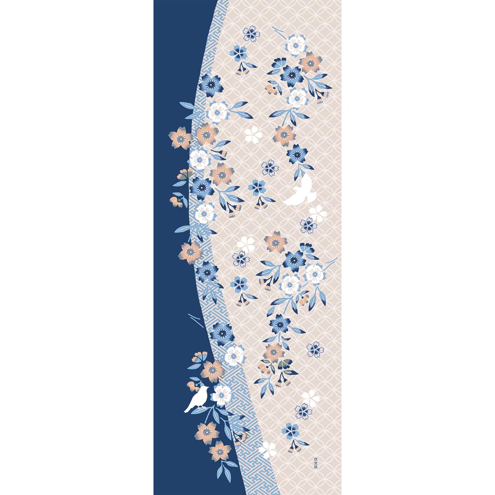 

Hamamonyo Picture Cherry Blossoms and Little Birds Tenugui бежевий