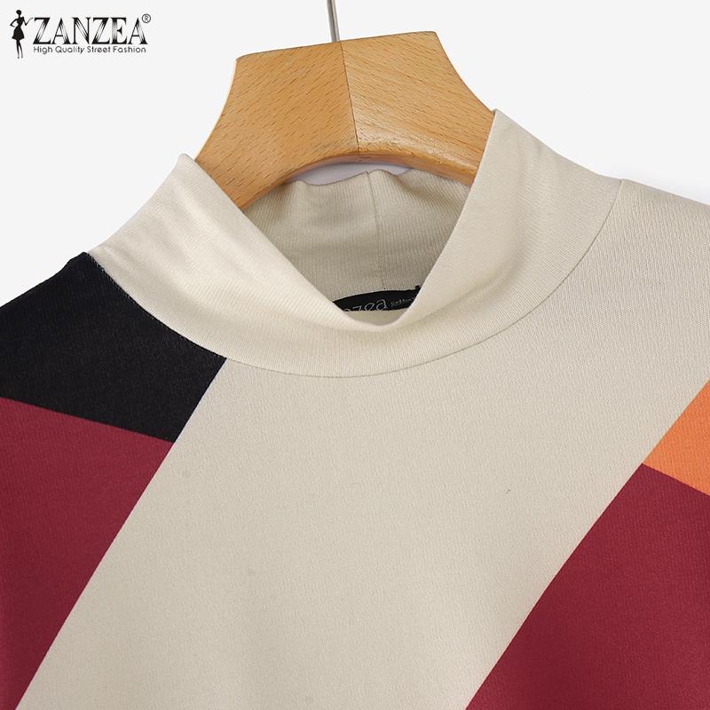 ZANZEA Women Autumn Turtleneck Long Sleeve Contrast Color Knitted Sweaters