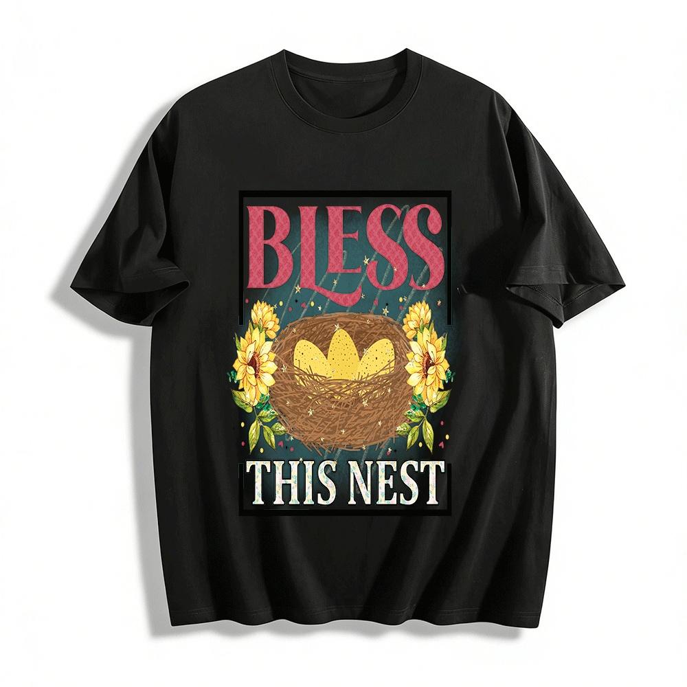 

Bless This Nest Sunflower Nest Print Casual Daily Top Pure cotton T-shirt XXS