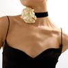 Elegant Collar Exaggerated Flower Bracelet Necklace Flocking Cloth Rose Florals Clavicle Chain Jewelry Accesssories