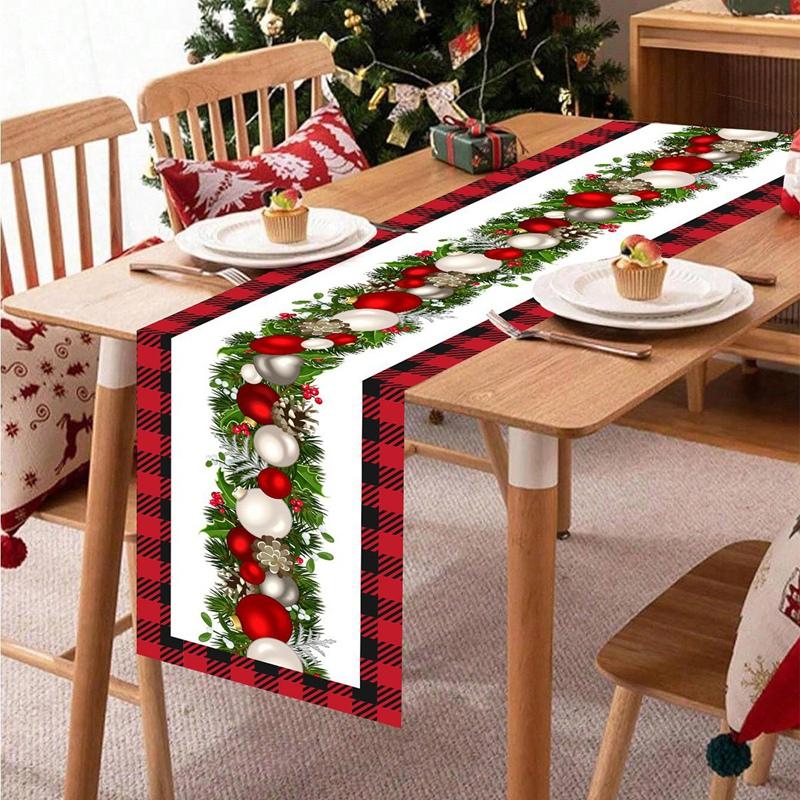Buffalo Plaid Christmas Tree Table Runner Merry Christmas Decorations For Home 2026 Xmas Table Cover Gifts Happy New Year 2026