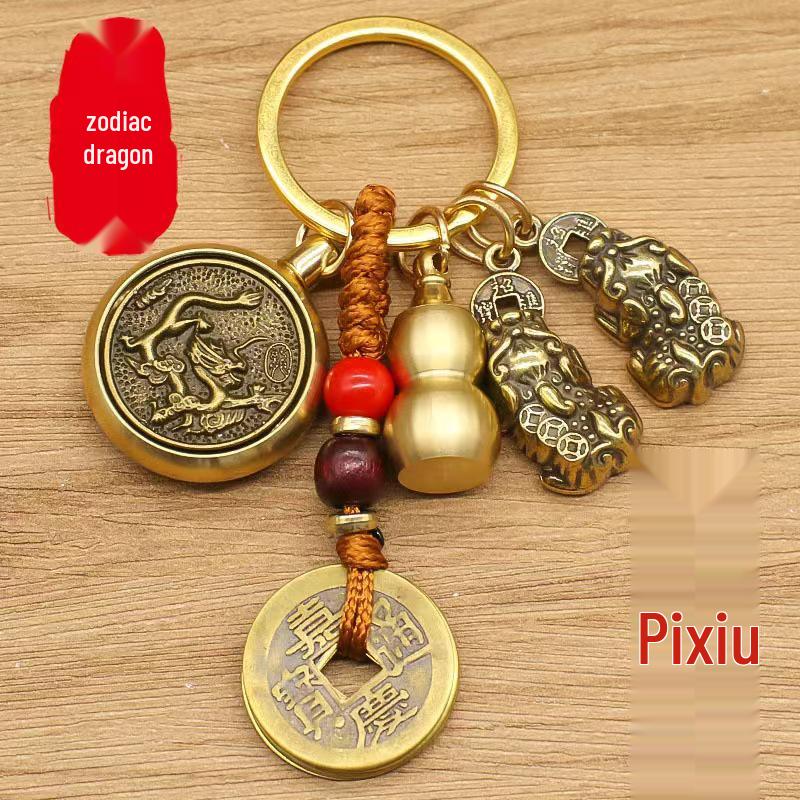 Pirinç Burç Meleği Dönen Pixiu Kabak Anahtarlık Kolye