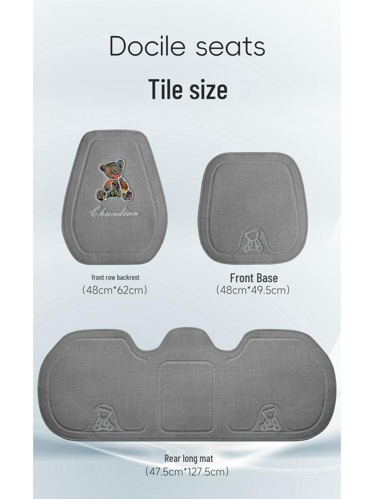Four Seasons Universal Linen Car Seat Cushion - Cartoon Bear, Breathable, Half-Wrap Rear Seat Cover