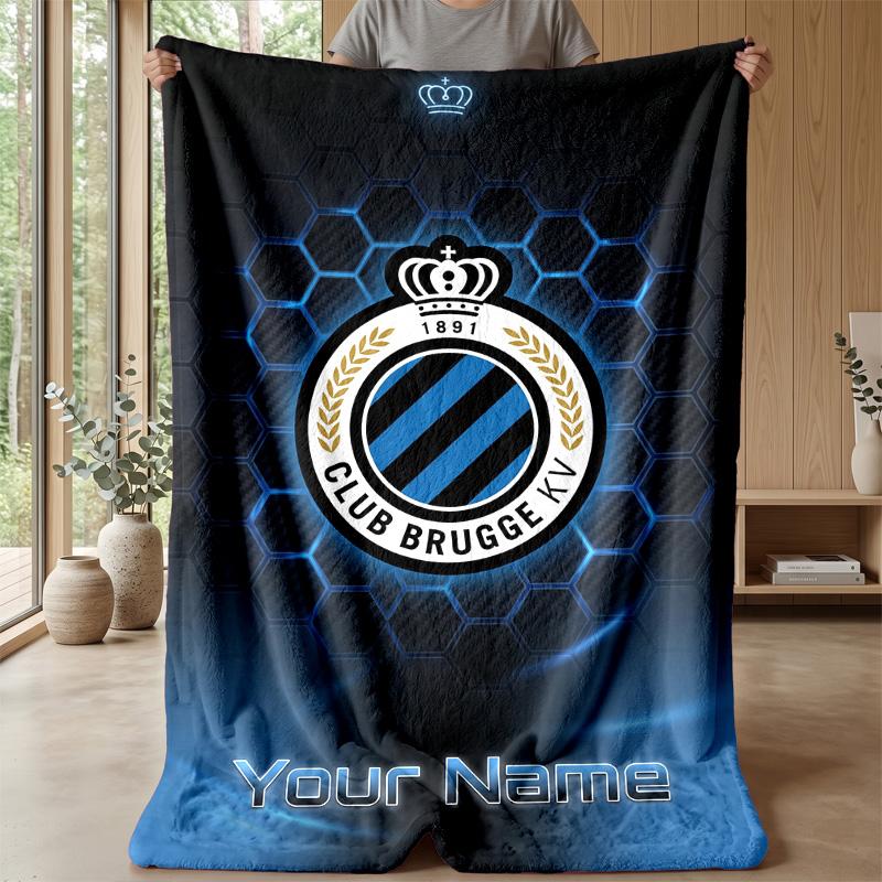 Custom Text Flannel Throw Blanket, Lightweight Cozy Bed Sofa BlanketClub Brugge FC
