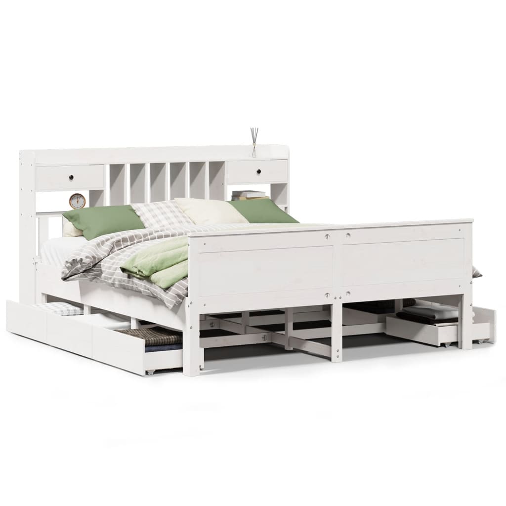 Solid Wood Bed with Shelf Without Mattress White 180x200 Cm Pine