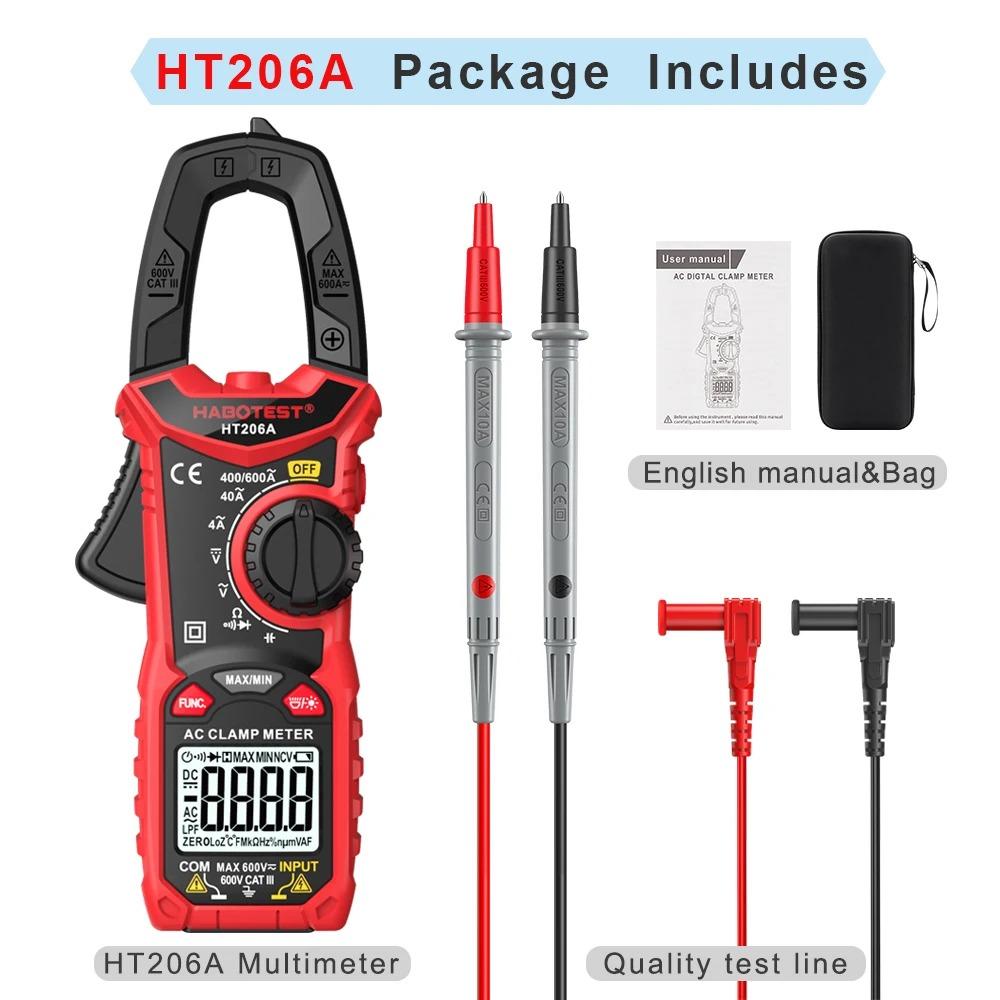HT206A/B/D Digital Clamp Meter TRMS Multimeter AC/DC Current Voltage Tester Auto/Manual Range NCV Backlight