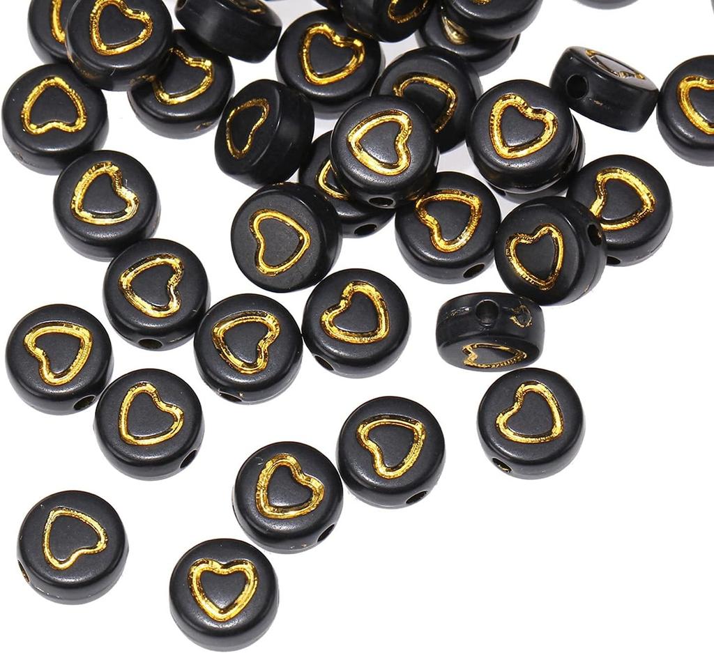 110/220/450 black acrylic heart-shaped beads 7mm round, with loose spacing beads in a heart-shaped pattern, used for DIY bracelet and jewelry making