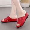Women's Plus Size Versatile Thick Heel Wedge Slippers Ladies Summer Solid Color High Heels Hollow-carved Design Soft Leather Sandals