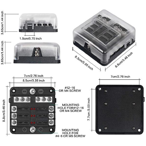 Car Boat Fuse Box Holder With 6 Ways Blade Fuse Holder Block Warning Indicator 12V 36V Power Distribution Panel Board Fuse Holders1