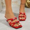 2026 Summer New Shaped Heel One Buckle Strap Square Toe Open Toe Rhinestone Outside High Heels