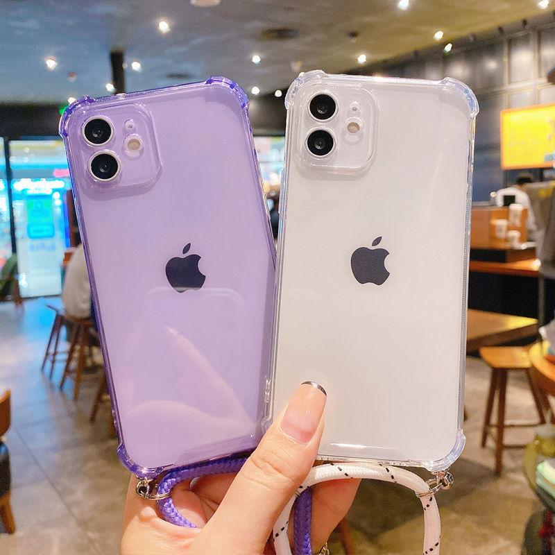 Apple 16 Mobile Phone Case Transparent Lanyard for iPhone17promax All-inclusive Diagonal X Diagonal Lanyard 8Plus Women's 15