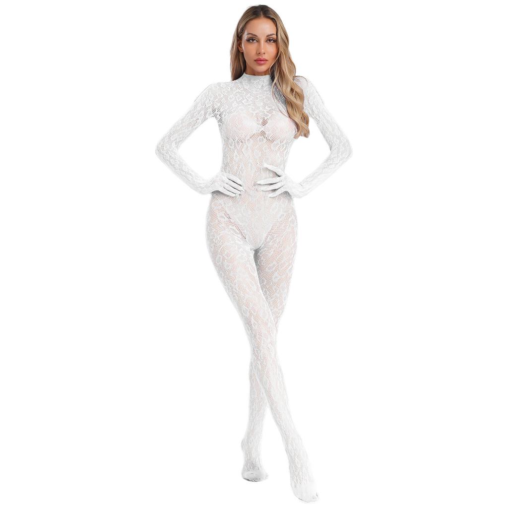 Damen Leopard Print Bodystocking Bodyanzug Ganzkörper Strumpfhose Dessous
