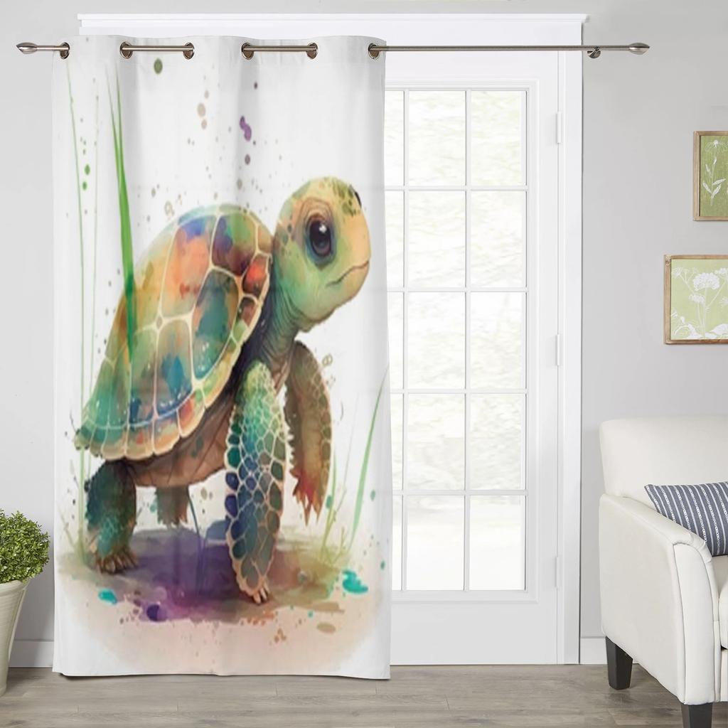 Niedliche Fenstervorhänge mit Babyschildkröte im Aquarellstil für Wohnzimmer, Luxus-Schlafzimmerdekor, Vorhänge, Küchenfensterbehandlungen