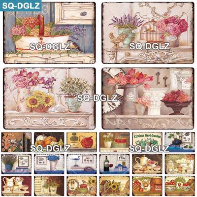 Flower Metal Poster Plaque Vintage Metal Sign Tin Sign Wall Decor for Barn Room Kitchen Garage Iron Painting