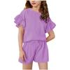 Girls' Summer Casual Set: Lightweight Solid-Color Casual Sports Top with Short Sleeves and Round Neck + Shorts (2-Piece Set)