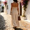 Women V Neck Sleeveless Maxi Dress with Fitted Waist and Tiered Skirt Vacation Style Long Dress for Casual and Daily Wear