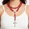 Cross Rose Beads Religious Jewelry for Women Catholic Rosary Necklace Meditation