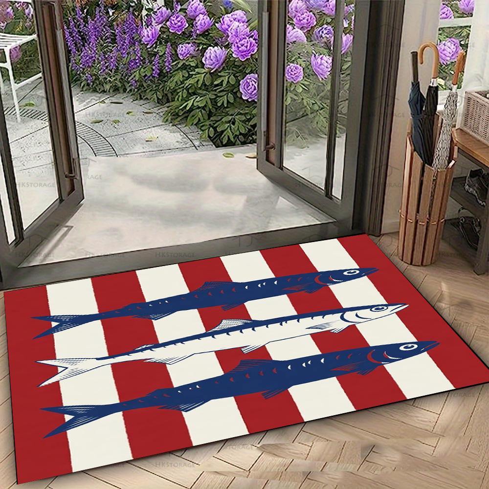 Kuststijl Gestreept Vis Welkom Deurmat Antislip Nautisch Oceaanwezen Vloerkleed voor Entree Binnen Huisdecoratie 30x50cm