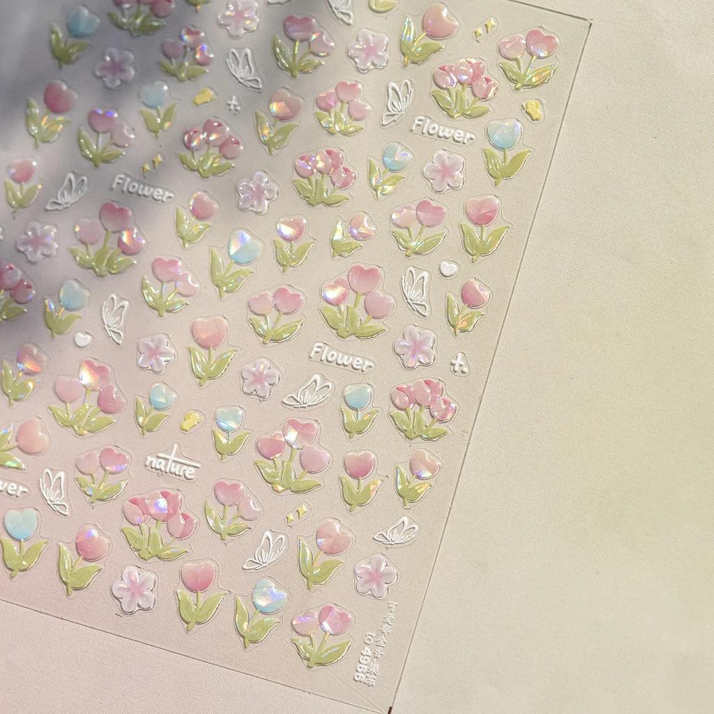 White Flower Petal Cherry Blossom Peach Blossom Falling Petal Floral Gradient 5D Self Adhesive Nail Art Sticker Manicure Decals
